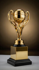 Gold Globe award, winner prize, sports competition on dark iluminated background