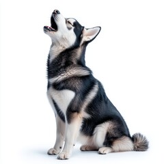 Playful Dog Howling with Joy Against a Clean White Background