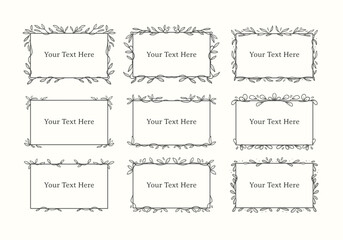 Set collection creeping vine floral leaf on rectangle frame