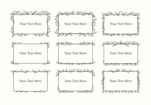 Set collection creeping vine floral leaf on rectangle frame