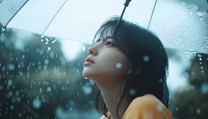 A rainy day with water droplets falling from the sky