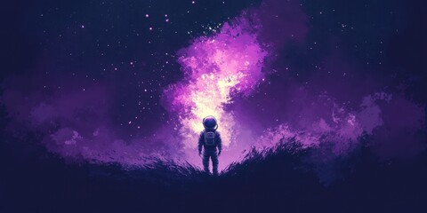 Fototapeta premium Astronaut Gazing at a Purple Cosmic Nebula
