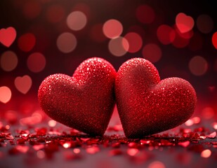 Fototapeta premium Sparkling Red Hearts: A Romantic Valentine's Day Image