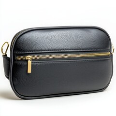 Naklejka premium Stylish Black Leather Crossbody Bag with Gold Zipper Detail