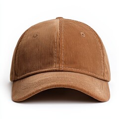 Brown Corduroy Baseball Cap with Curved Brim on White Background