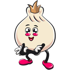 Cute dumpling vektor illustration mascot character crowned like a king while folding his arms calmly, Xiao Long Bao, Asian, Chinese food, work of hand drawn