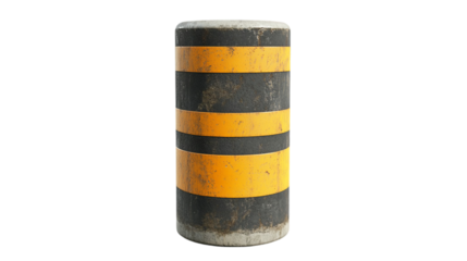 Grunge Style Yellow and Black Striped Concrete Bollard worn aged 3D model isolated 3D render isolated on transparent background