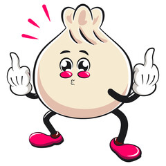 Cute dumpling vektor illustration mascot character raising two middle finger, Xiao Long Bao, Asian, Chinese food, work of hand drawn