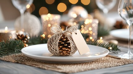 Dining table with decor items, discount tags, festive sale vibe