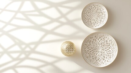 Fototapeta premium Elegant Golden and White Decorative Bowls and Sphere