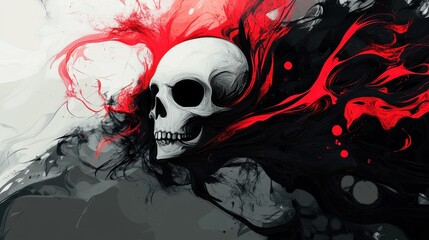 Abstract Skull Enveloped in Red and Black Ink