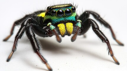 Fototapeta premium Vibrant colorful jumping spider macro close-up.