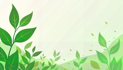 Vibrant Fresh Greenery with Various Leaves on Soft Gradient Background with Copy Space