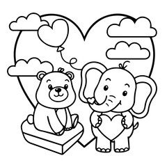 Fototapeta premium animals valentines day coloring pages for kids and adults bold and easy.