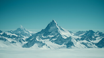 Obraz premium Majestic snow-capped Alps mountain range panorama, pristine white peaks and vast expanse of clouds, ideal for travel or nature-themed imagery.