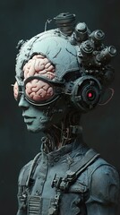 Naklejka premium Cybernetic Brain: A Futuristic Robot Portrait