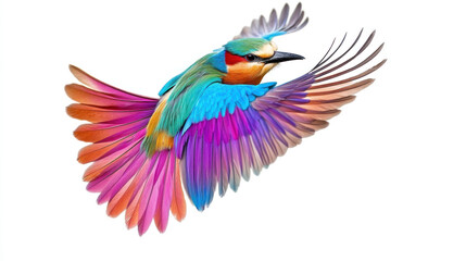 Obraz premium Vibrant colorful bird in flight, isolated on white.