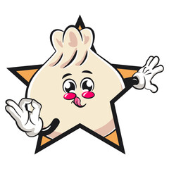 Cute dumpling vektor illustration mascot character out from of a star by giving an OK sign, Xiao Long Bao, Asian, Chinese food, work of hand drawn