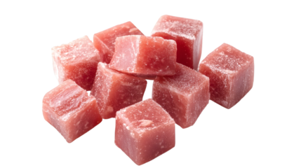 A cube of meat isolated on white background