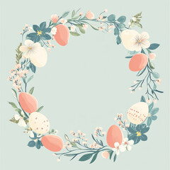 A Pastel toned Easter wreath with eggs and flowers, perfect for decor