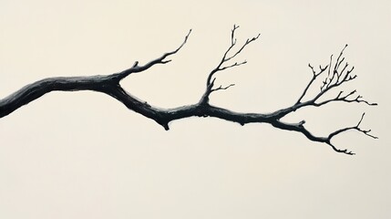 Black Tree Branch on White Background: Minimalist Nature Art