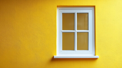 White window on a vibrant yellow wall.