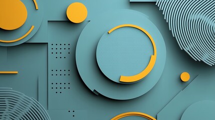 Obraz premium Abstract Teal and Yellow Geometric Shapes Design