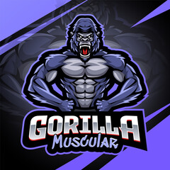 Gorilla muscular esport mascot logo design