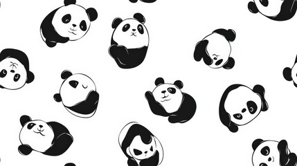Abstract seamless  black and white cute animals pattern