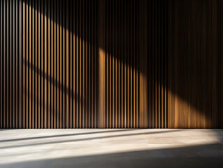 Fototapeta premium Interior with Wooden Slat Wall, Paneling, and Floor