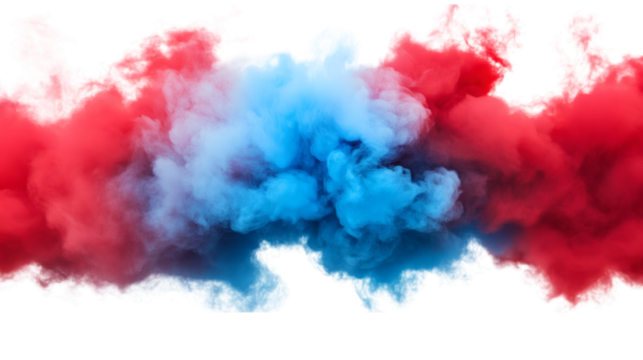 A blue and red smoke isolated on white background