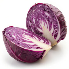 Fototapeta premium Fresh purple cabbage cut in half, showcasing vibrant color and texture