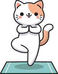 Cute cat doing yoga cartoon illustration design art