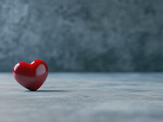 Fototapeta premium Red Heart Shines on a Soft Textured Background, Evoking Warmth and Affection with Its Glossy Surface and Captivating Visual Appeal.