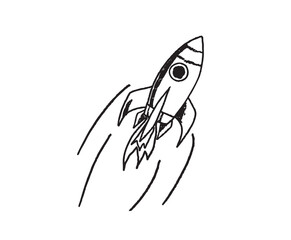 Fototapeta premium Rocket flying and leaving fire trail behind, hand-drawn illustration