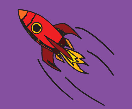 recommend clip art: Rocket flying and leaving fire trail behind, hand-drawn illustration