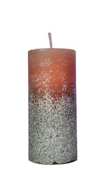 Candle isolated on white background.Decorative Candle with glitter on white background.Paraffin candles 