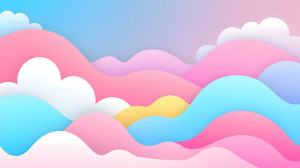 Pastel wavy hills with clouds, serene landscape background.