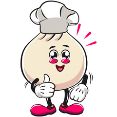 Cute dumpling vektor illustration mascot character as chef give thumbs up, Xiao Long Bao, Asian, Chinese food, work of hand drawn