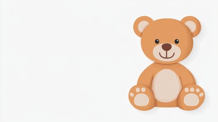 Obraz premium Adorable Brown Teddy Bear Sitting on White Background: Cute Plush Toy Illustration
