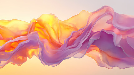 Warm yellow sunlight casts a golden glow on delicate pink and violet cloud layers suspended in air, glow, warm, sunny. Nightglow. Illustration