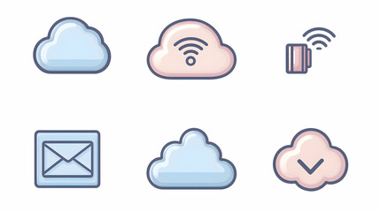 Obraz premium Cute cloud and email icons set, simple, flat, pastel colors, wireless symbol, possible use for website or app.