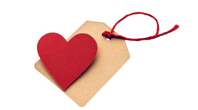 Red heart gift tag isolated on white background - Powered by Adobe