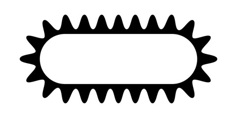 Rectangle frame with wiggly edges. Rectangular shape with frilly borders. Empty text box, speech bubble, sticker, tag or label template. Vector graphic illustration.