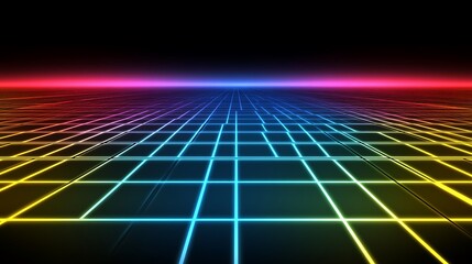 Neon Grid Lines Form a Vibrant Colorful Plane