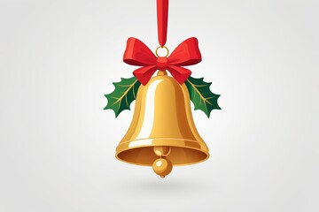 bells with red ribbon and holly leaves hanging from a red ribbon