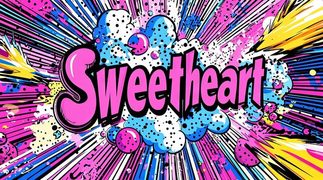 Playful Pop Art Design Featuring the Word Sweetheart with Vibrant Colors and Dynamic Comic Style Elements