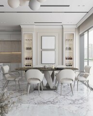 two poster mockup on the wall in modern classic dining room interior background. 3d illustration