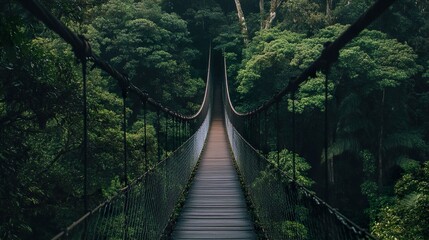 Fototapeta premium Jungle Bridge: A Serene Path Through Lush Greenery