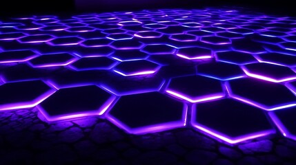 Naklejka premium Illuminated Hexagonal Pattern Floor Purple Neon Lights